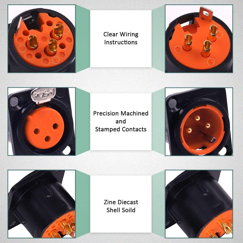 Keadic 8-Pack XLR Male and Female Jack 3 Pin - Chassis Panel Mount Jacks D Series Size, Black Metal Housing - Perfect for Series D Pattern Holes Audio Studio Connector - Image 4